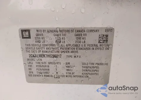 2017 GMC Terrain Sle-1 z USA, uszkodzony, nr VIN 2GKALMEK7H6285817